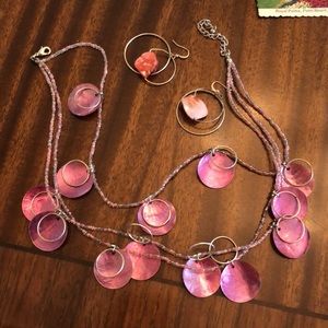 Pink shell reversible necklace and earrings set